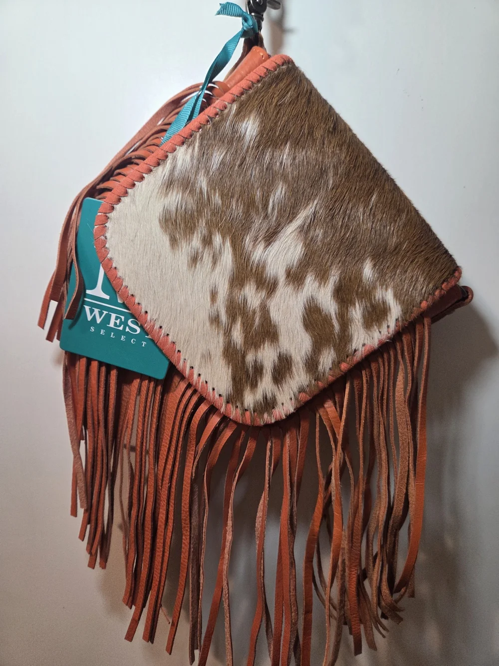 Montana West Brown and White Hair-On Hide Fringe Crossbody Bag